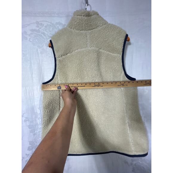 LL Bean Faux Serpa Vest XL Cream Navy Full Zip Mountain Deep Pile - Picture 6 of 7